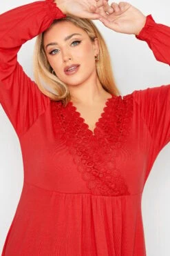 YOURS Curve Red Crochet Long Sleeve Tunic Top -Saga Dresses Shop 89cdfd86 2aad 4a 320480 D