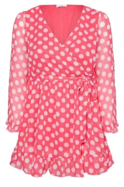 YOURS LONDON Curve Pink Polka Dot Ruffle Wrap Top 10 YOURS LONDON Curve Pink Polka Dot Ruffle Wrap Top -Saga Dresses Shop 89d46663 a97e 4e 161315 XR