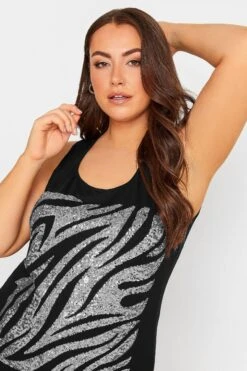 YOURS Curve Black Zebra Print Sequin Vest Top -Saga Dresses Shop 89df108f a6f5 46 302091 E
