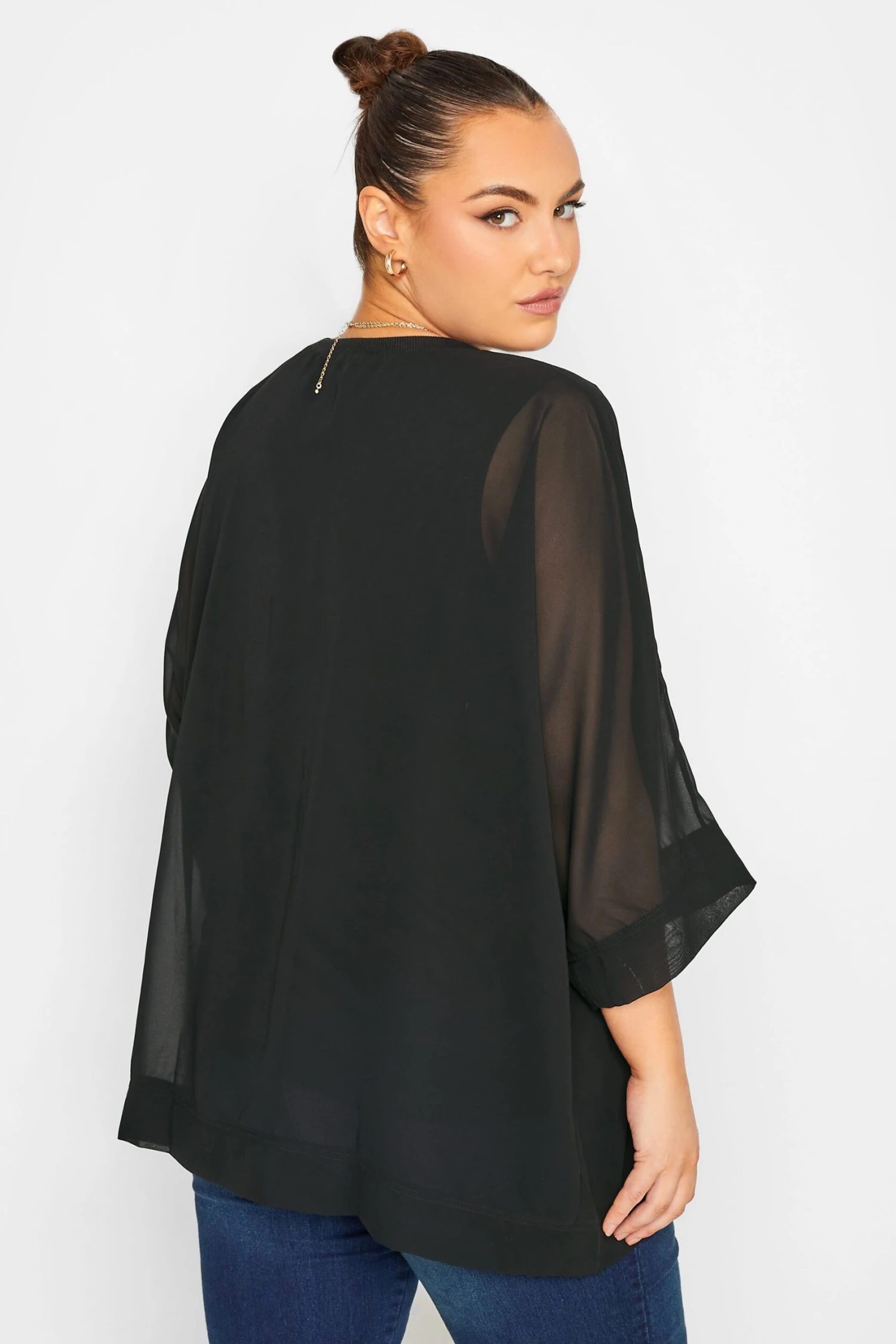 YOURS LONDON Curve Black Chiffon Cape Blouse 2 YOURS LONDON Curve Black Chiffon Cape Blouse - Image 2