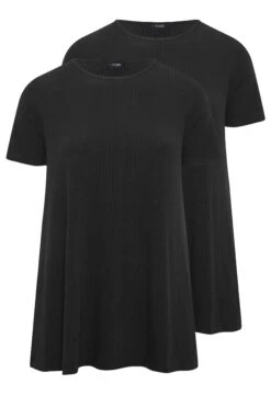 YOURS Curve 2 PACK Black Ribbed Swing Tops -Saga Dresses Shop 8a419307 e1a1 47 320952 XS