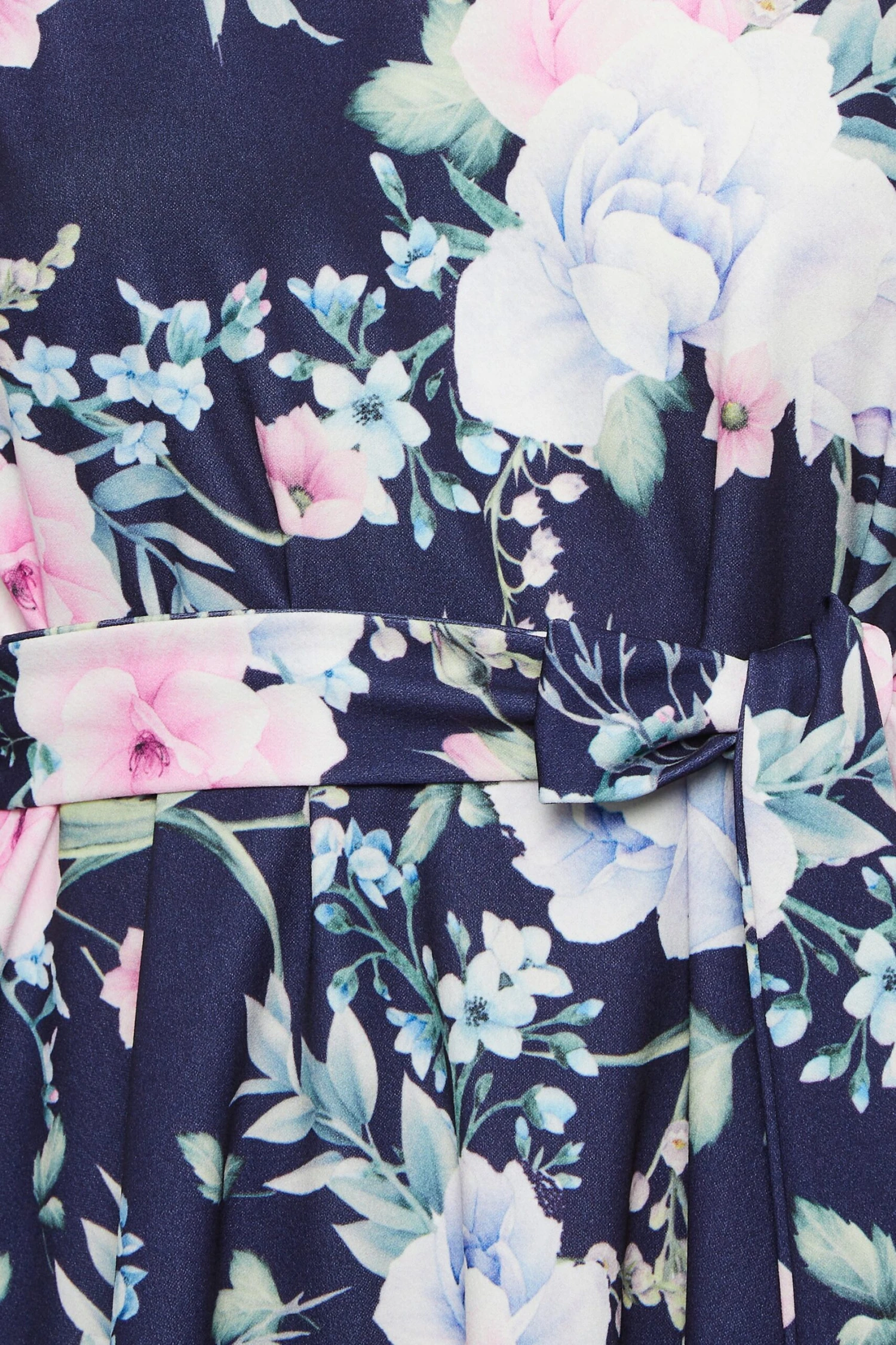 YOURS LONDON Curve Navy Blue & Pink Floral Mesh Panel Skater Dress 4 YOURS LONDON Curve Navy Blue & Pink Floral Mesh Panel Skater Dress - Image 4