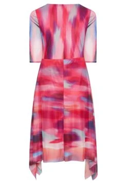 YOURS LONDON Curve Pink Abstract Print Mesh Wrap Dress -Saga Dresses Shop 8b1377a5 234c 4a 162121 Y