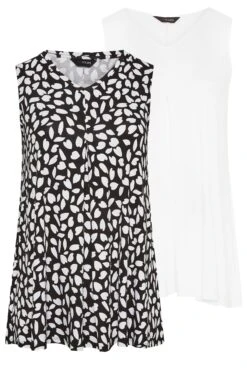 YOURS 2 PACK Curve Black & White Pleat Front Vest Tops -Saga Dresses Shop 8bc28c88 7a72 4a 320794 XS