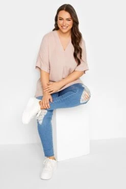 YOURS Curve Pink Marl V-Neck Top