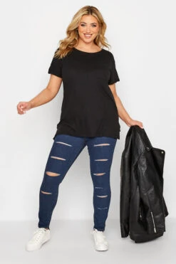 YOURS Curve Blue Ripped Stretch AVA Jeans