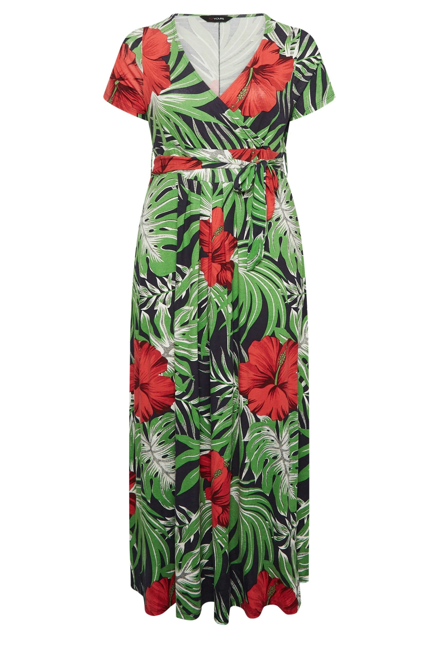 YOURS Curve Green & Red Floral Front Tie Maxi Dress 5 YOURS Curve Green & Red Floral Front Tie Maxi Dress - Image 5