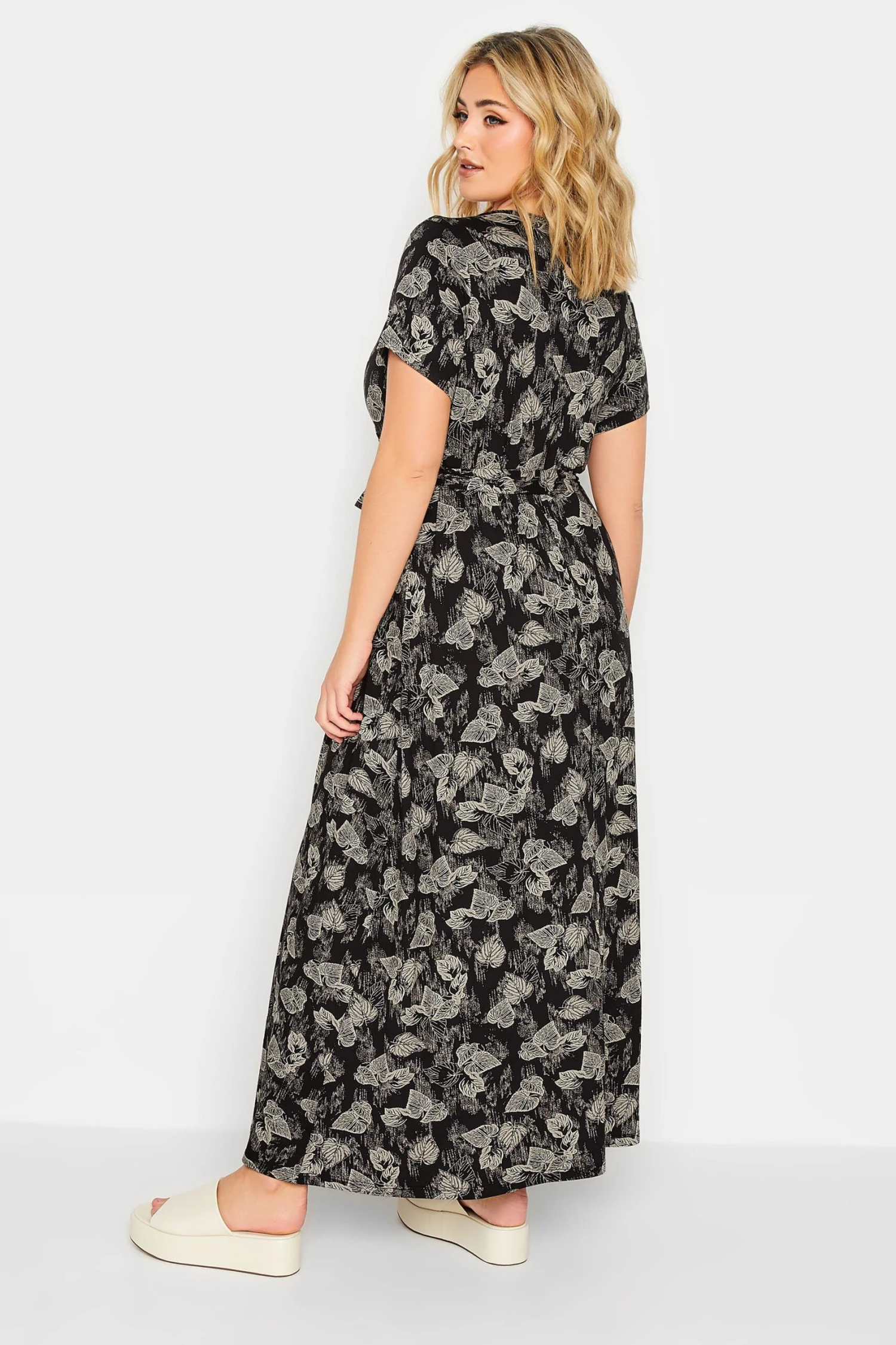 YOURS Curve Black Floral Wrap Tie Waist Maxi Dress 2 YOURS Curve Black Floral Wrap Tie Waist Maxi Dress - Image 2