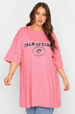 YOURS 2 PACK Curve Pink & Navy Blue Oversized Slogan Tunic Tops