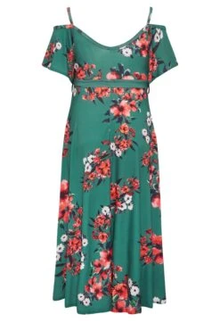 YOURS LONDON Curve Green Floral Cold Shoulder Wrap Dress -Saga Dresses Shop 8d8e085d 024f 40 162179 Y