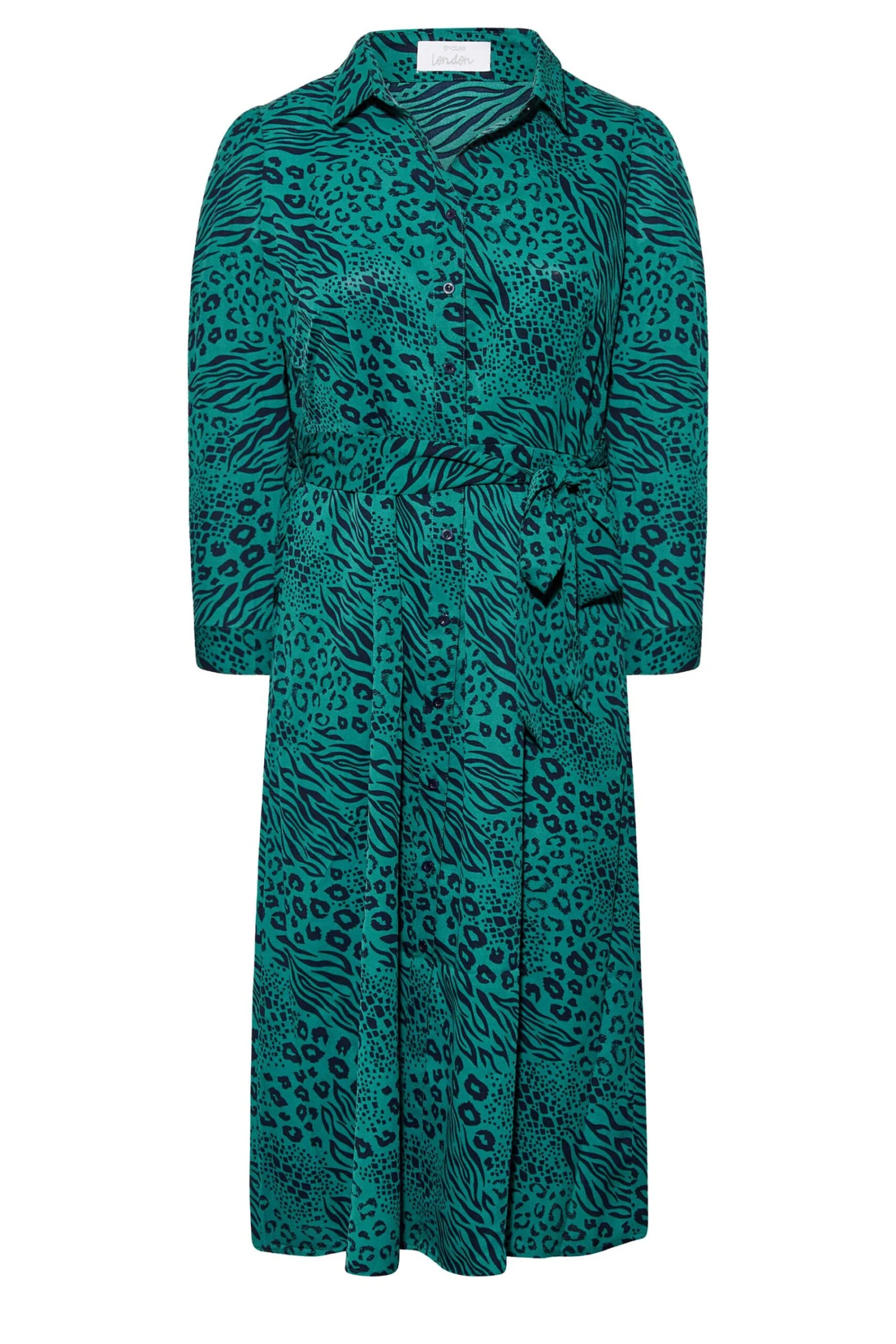 YOURS LONDON Curve Green Animal Print Shirt Dress 5 YOURS LONDON Curve Green Animal Print Shirt Dress - Image 5
