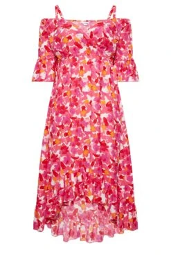 YOURS Curve Pink Floral Cold Shoulder Midaxi Dress -Saga Dresses Shop 8e747c23 d9b0 49 137287 X