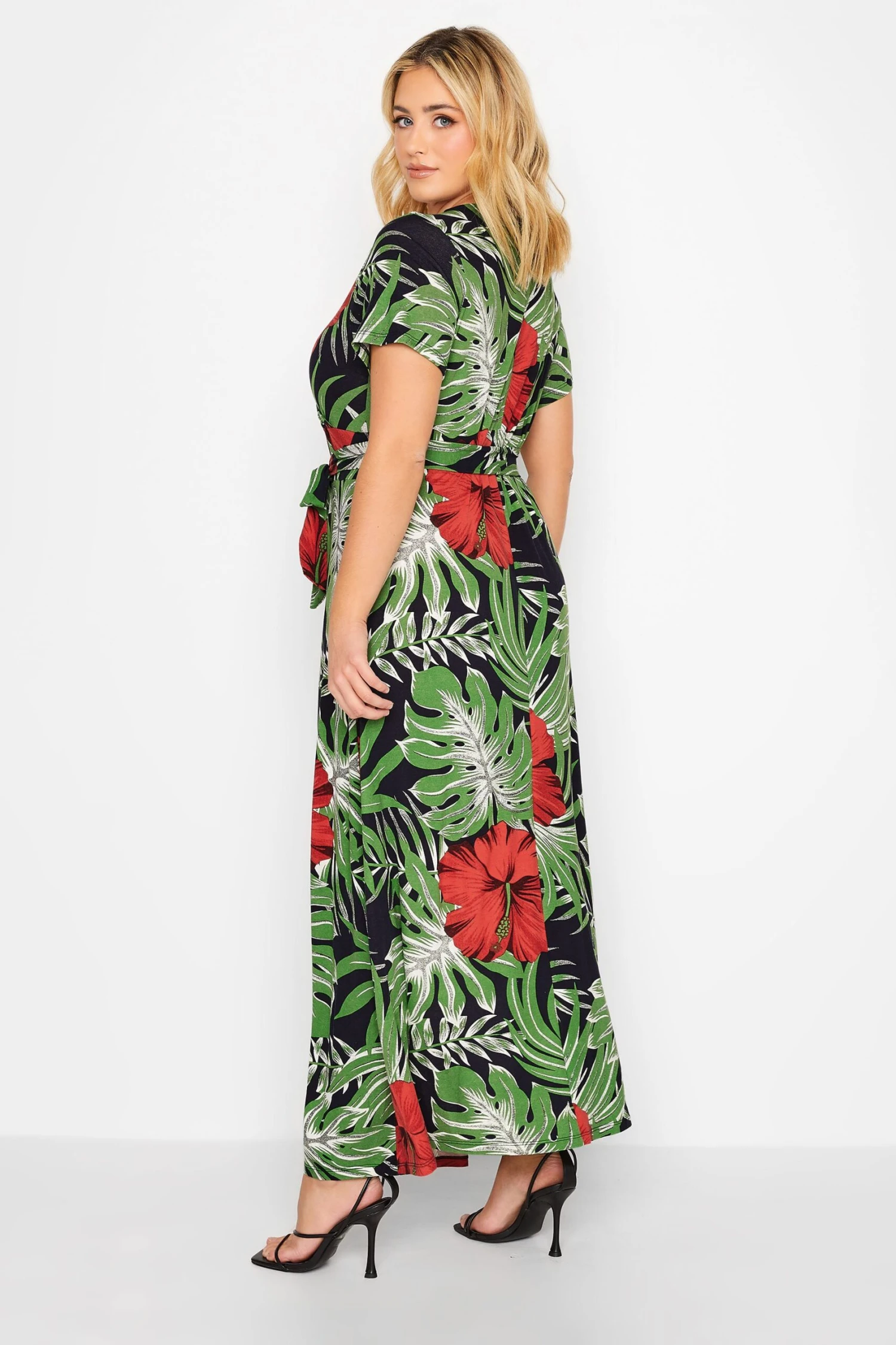 YOURS Curve Green & Red Floral Front Tie Maxi Dress 2 YOURS Curve Green & Red Floral Front Tie Maxi Dress - Image 2
