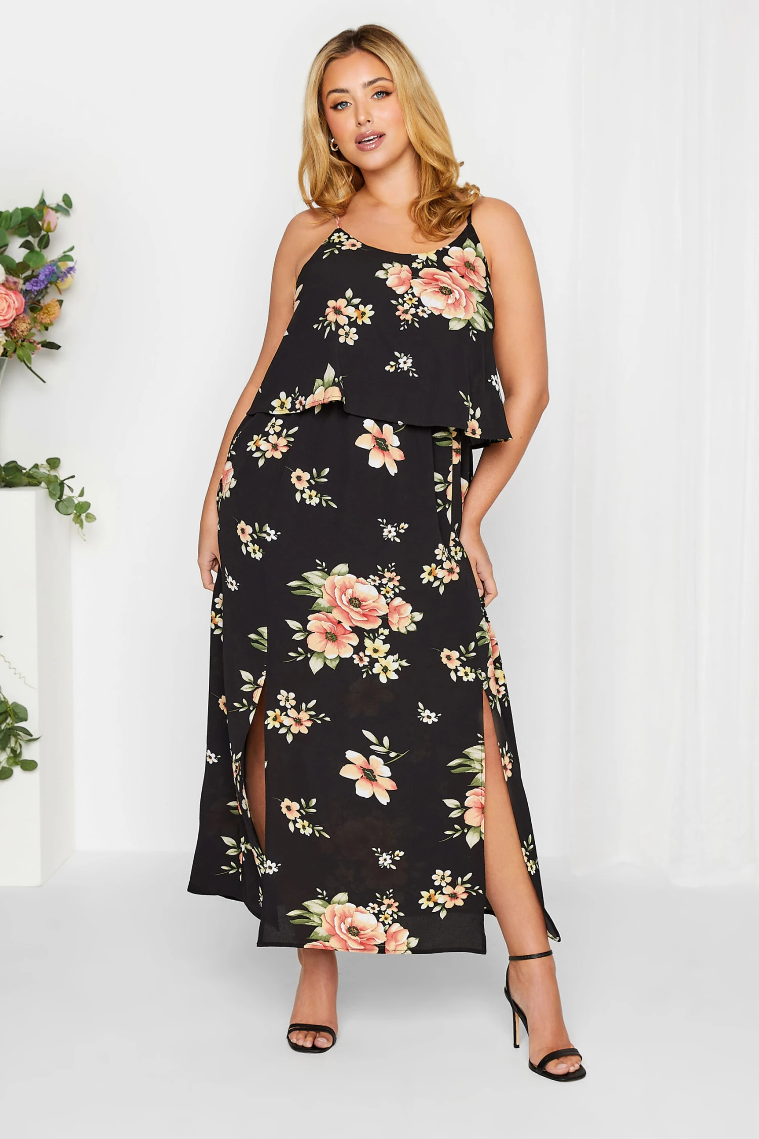 YOURS LONDON Curve Black Floral Overlay Maxi Dress 1 YOURS LONDON Curve Black Floral Overlay Maxi Dress