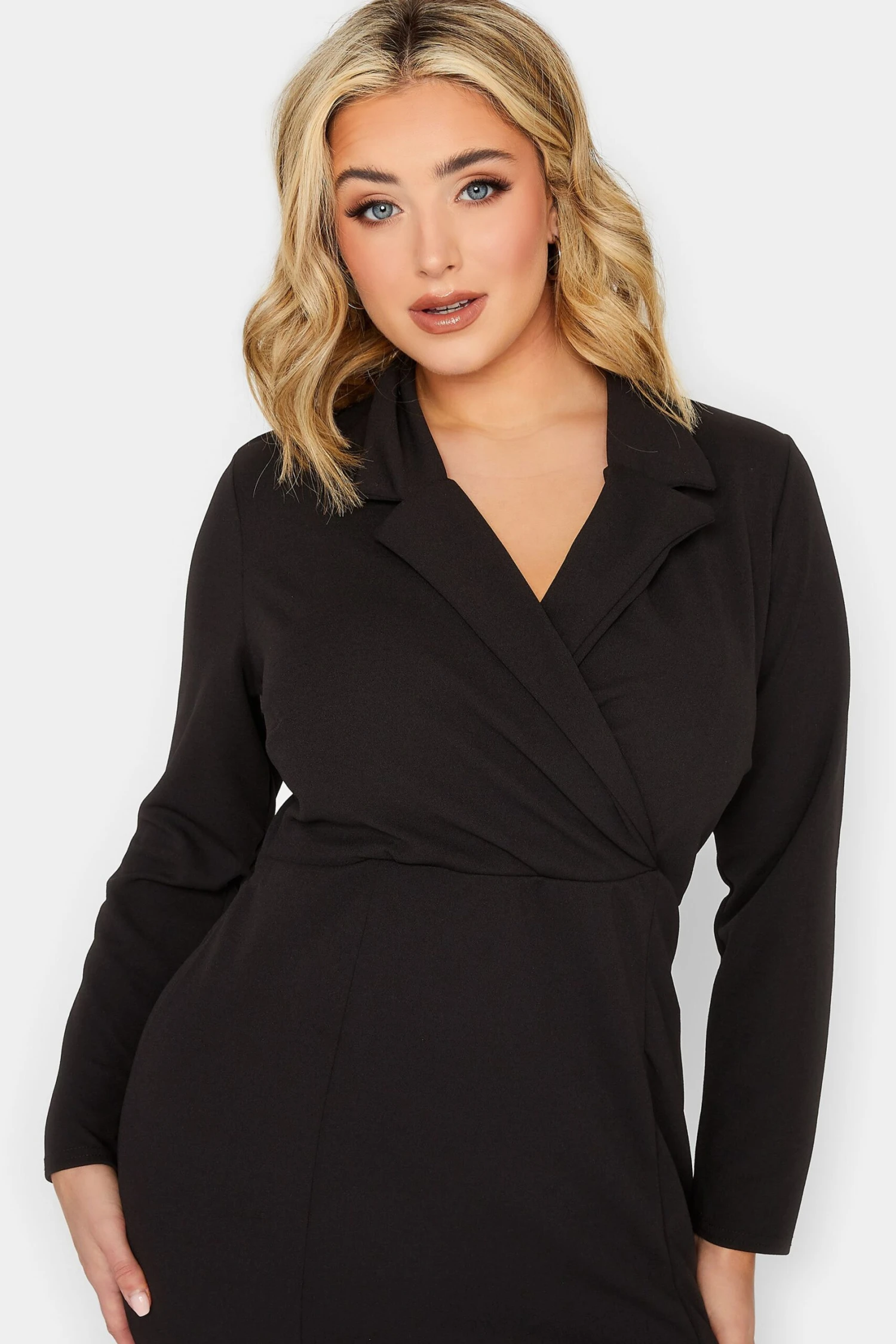 YOURS PETITE Curve Black Scuba Blazer Dress 3 YOURS PETITE Curve Black Scuba Blazer Dress - Image 3