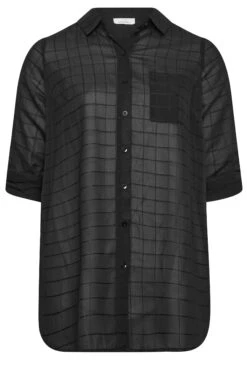 YOURS LONDON Curve Black Check Chiffon Shirt -Saga Dresses Shop 8ee2e2cd e529 45 162218 X