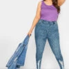 YOURS Curve Mid Blue Distressed Hem GRACE Jeggings