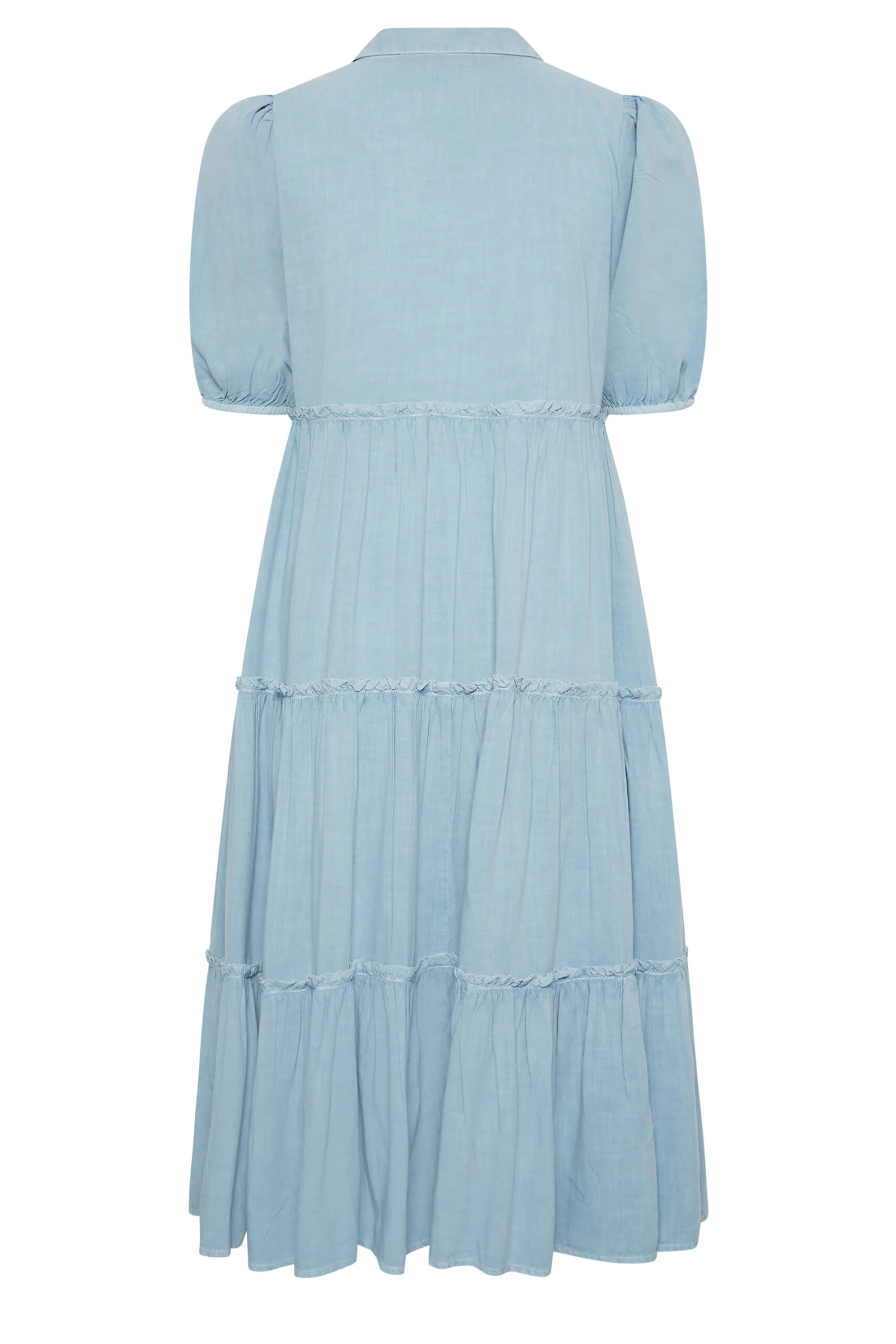 YOURS Curve Blue Acid Wash Tiered Chambray Denim Shirt Dress 6 YOURS Curve Blue Acid Wash Tiered Chambray Denim Shirt Dress - Image 6