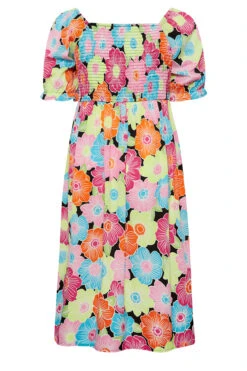 YOURS Curve Pink & Blue Floral Print Shirred Midi Dress -Saga Dresses Shop 8f9fb97b b80f 46 137285 Y