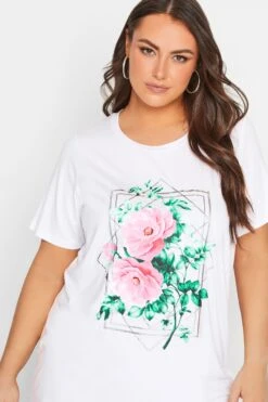 YOURS Curve White Floral Foil Print T-Shirt -Saga Dresses Shop 8fa0607e 7c62 45 302179 D