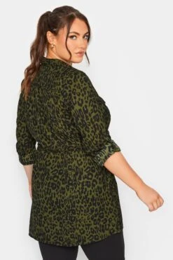 YOURS Curve Khaki Green Animal Print Utility Tunic Shirt -Saga Dresses Shop 90345c5f 424b 40 131936 C