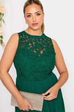 YOURS LONDON Curve Forest Green Lace Front Chiffon Maxi Dress -Saga Dresses Shop 9048e6cf c6f4 4a 161891 D