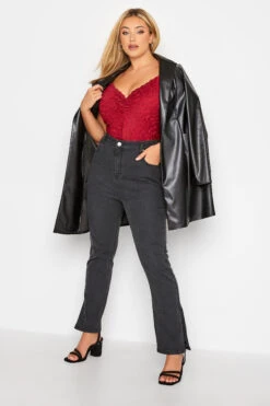 YOURS Curve Black Side Split Stretch Straight Leg Jeans -Saga Dresses Shop 9086b7cd 82e5 44 143022 D