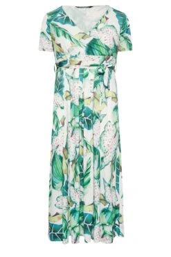 YOURS Curve White Leaf Print Maxi Wrap Dress -Saga Dresses Shop 91e3c752 4e0d 4b 302163 X