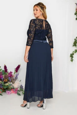YOURS LONDON Curve Navy Blue Lace Pleated Maxi Dress 9 YOURS LONDON Curve Navy Blue Lace Pleated Maxi Dress -Saga Dresses Shop 91ed6a58 f3e5 4d 161900 C