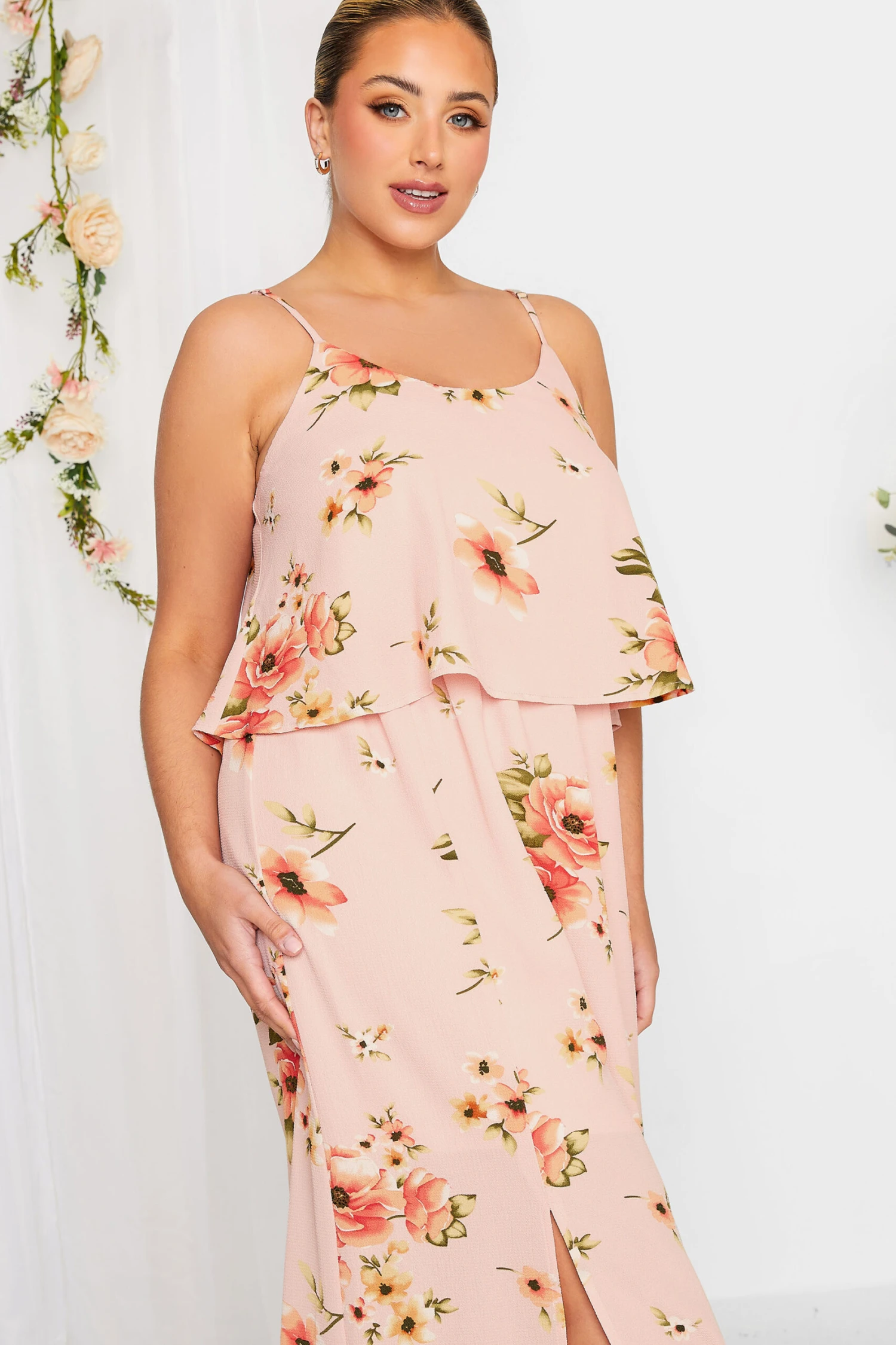 YOURS LONDON Curve Light Pink Floral Overlay Maxi Dress 3 YOURS LONDON Curve Light Pink Floral Overlay Maxi Dress - Image 3