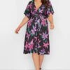 YOURS LONDON Curve Black Floral Print Wrap Dress