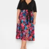 YOURS LONDON Curve Black Tropical Print Wrap Dress