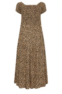 YOURS Curve Brown Leopard Print Shirred Maxi Dress -Saga Dresses Shop 92e3b0db c25b 4a 137345 Y