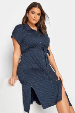 YOURS Curve Navy Blue Polka Dot Split Hem Shirt Dress 8 YOURS Curve Navy Blue Polka Dot Split Hem Shirt Dress -Saga Dresses Shop 9360d71c f35b 44 301973 D