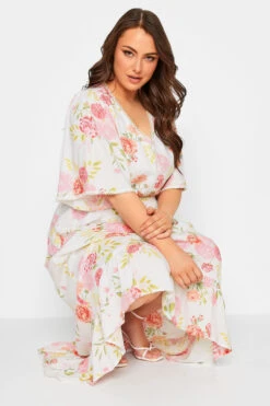 YOURS Curve White Floral Print Dipped Hem Midi Dress -Saga Dresses Shop 937884b2 bb3d 41 137329 D
