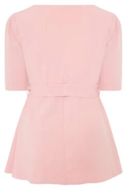 YOURS LONDON Curve Blush Pink Notch Neck Peplum Top -Saga Dresses Shop 937aa6e7 2c15 48 157478 BK