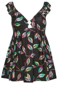 YOURS Curve Black Tropical Print Frill Swimdress 12 YOURS Curve Black Tropical Print Frill Swimdress -Saga Dresses Shop 937ac29f 2cf7 4c 150304 X