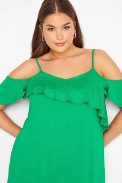 YOURS Curve Apple Green Frill Cold Shoulder Top -Saga Dresses Shop 93aa510c ec04 4c 320167 D