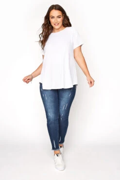 YOURS FOR GOOD Curve Indigo Blue Distressed Cat Scratch Stretch JENNY Jeggings