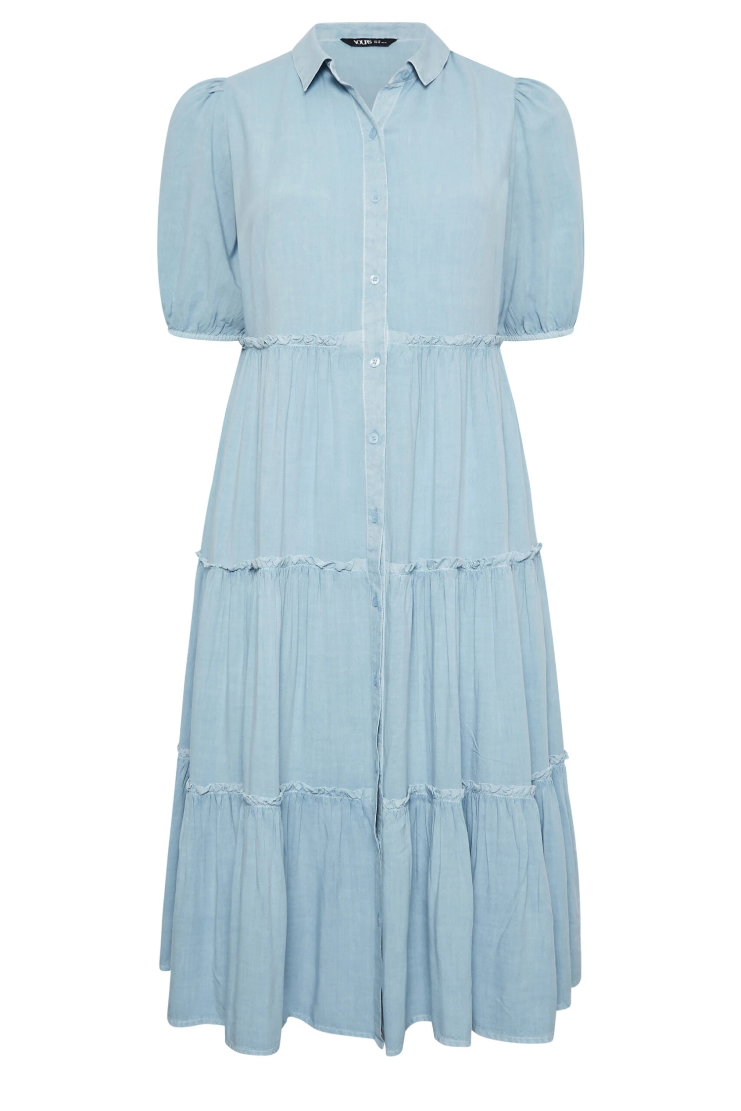 YOURS Curve Blue Acid Wash Tiered Chambray Denim Shirt Dress 5 YOURS Curve Blue Acid Wash Tiered Chambray Denim Shirt Dress - Image 5