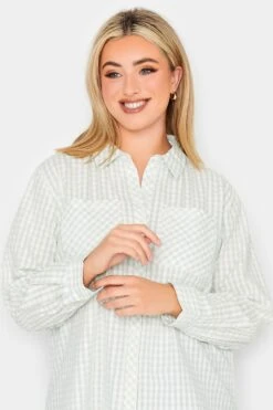 YOURS PETITE Curve Sage Green Gingham Pocket Shirt -Saga Dresses Shop 9409436f 6cb4 41 174550 D