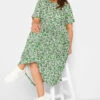 YOURS Curve Green Floral Smock Dress