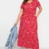 YOURS Curve Red Floral Print Maxi T-Shirt Dress