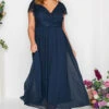 YOURS LONDON Curve Navy Blue Lace Detail Wrap Maxi Dress