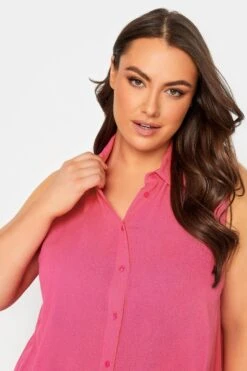 YOURS Curve Hot Pink Dipped Hem Sleeveless Blouse -Saga Dresses Shop 95b2c700 00b9 46 330015 D