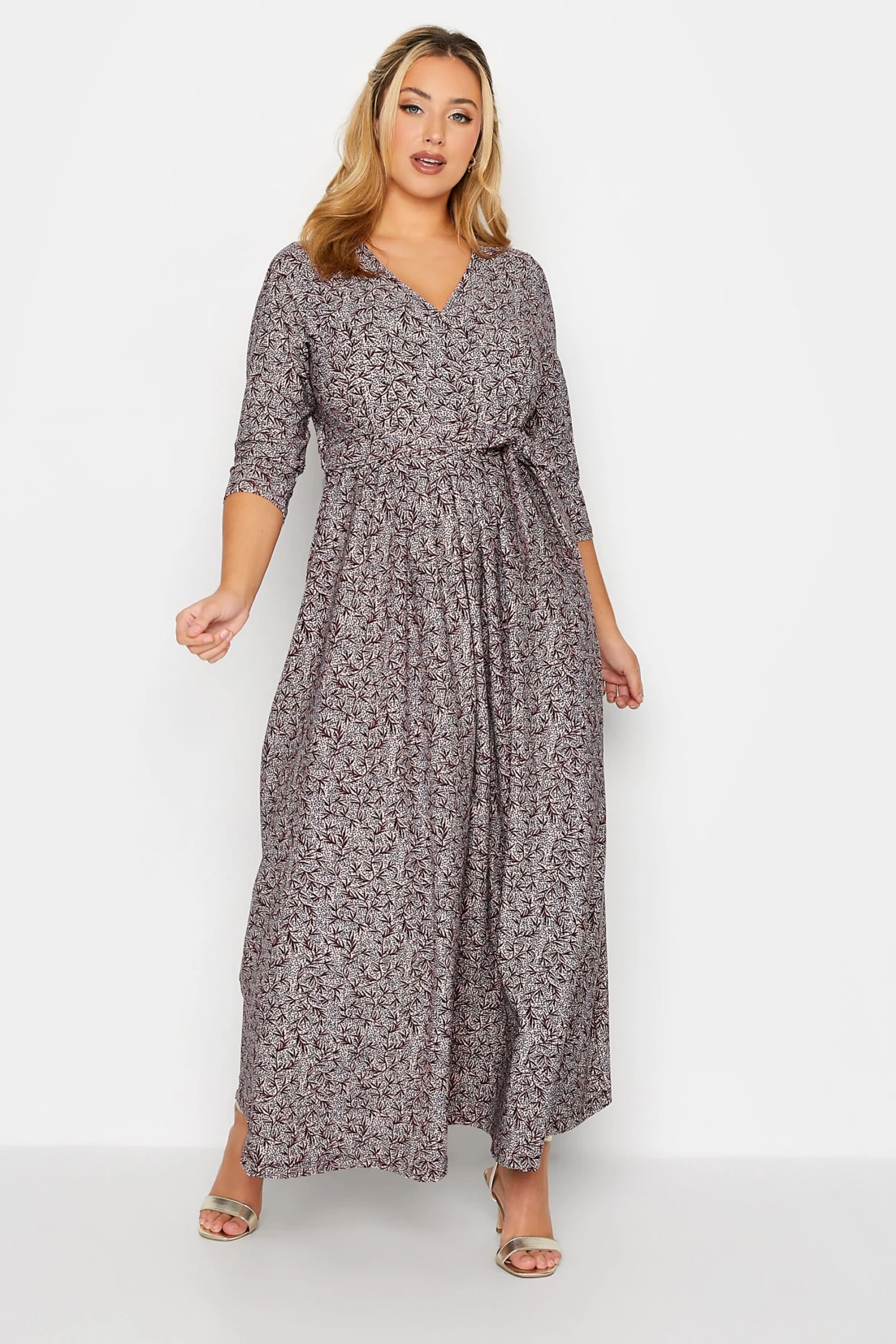 YOURS Curve Red & White Leaf Print Wrap Maxi Dress 1 YOURS Curve Red & White Leaf Print Wrap Maxi Dress