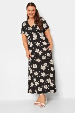 YOURS Curve Black Floral Print V-Neck Midaxi Dress