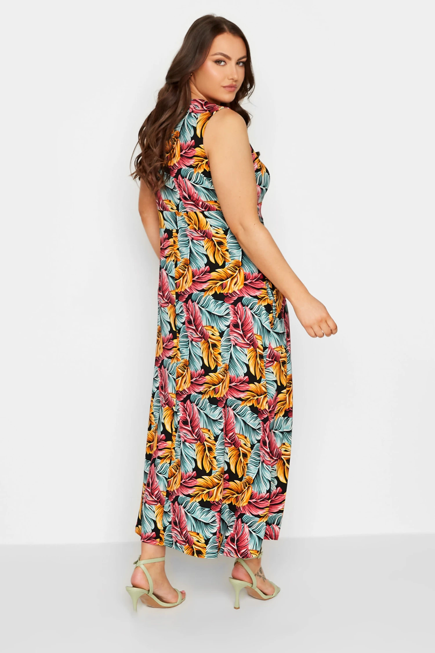 YOURS Curve Black Tropical Leaf Print Wrap Maxi Dress 2 YOURS Curve Black Tropical Leaf Print Wrap Maxi Dress - Image 2