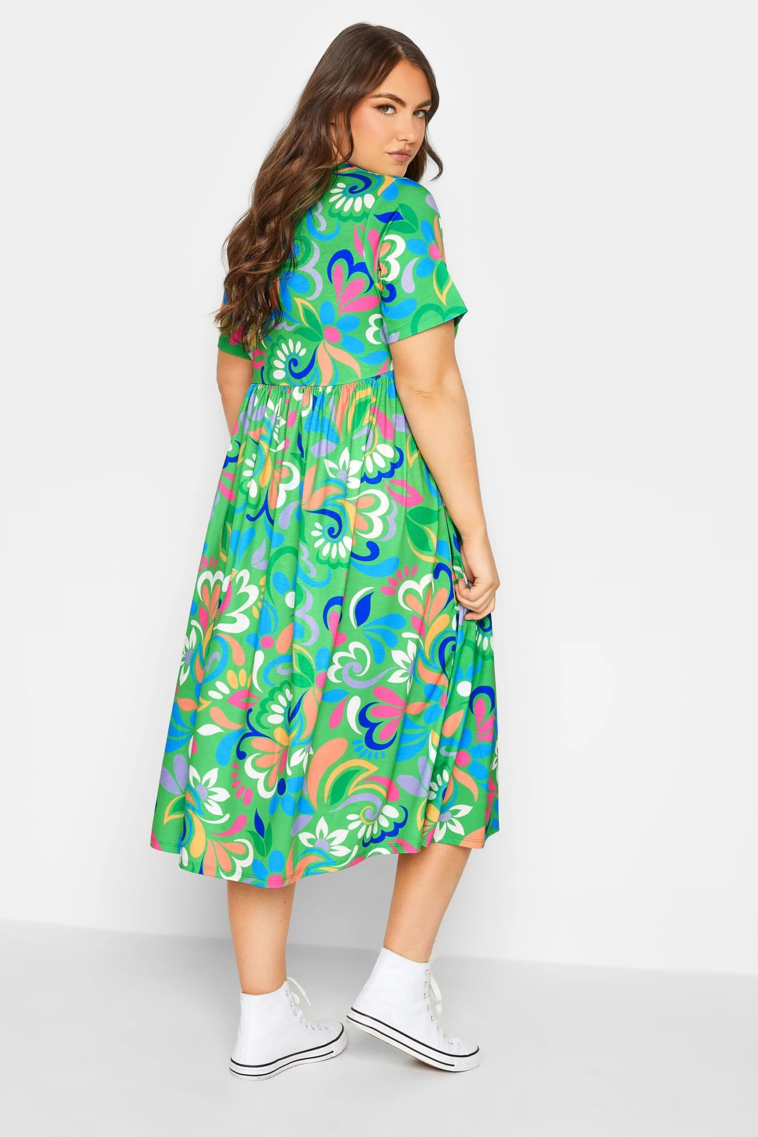 YOURS Curve Green Abstract Print Smock Dress 2 YOURS Curve Green Abstract Print Smock Dress - Image 2