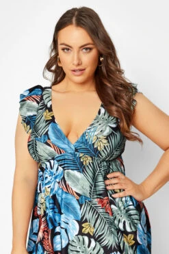 YOURS Curve Black Leaf Print Angel Sleeve Tummy Control Swim Dress 8 YOURS Curve Black Leaf Print Angel Sleeve Tummy Control Swim Dress -Saga Dresses Shop 96e328a7 f1ce 49 150256 D
